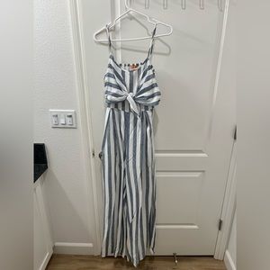 Women’s blue & white stripe jumpsuit size L